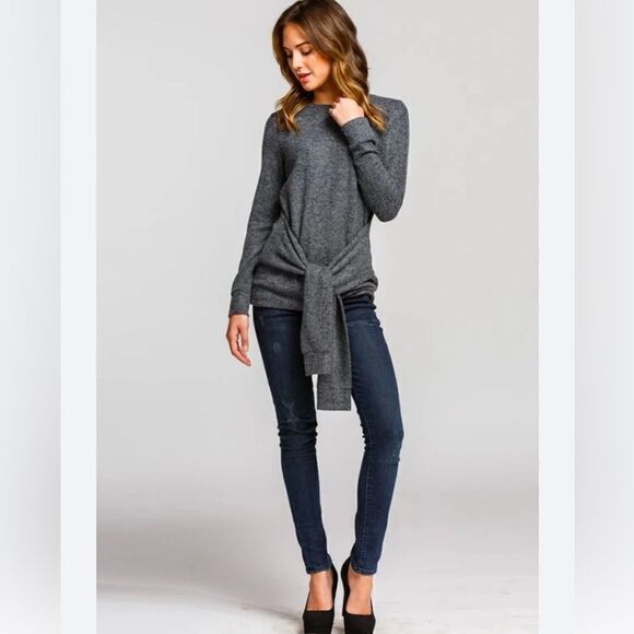 Sintesis Sweaters - Sintesis Wool Cashmere Loose Fit Tie Front Top Sweater Women Size L